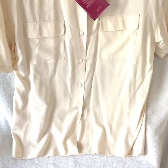 NWT VINTAGE 100% silk SIGNATURE SILKS CREAM SHORT SLEEVE OFFICE WORK SIZE LARGE - Picture 12 of 12